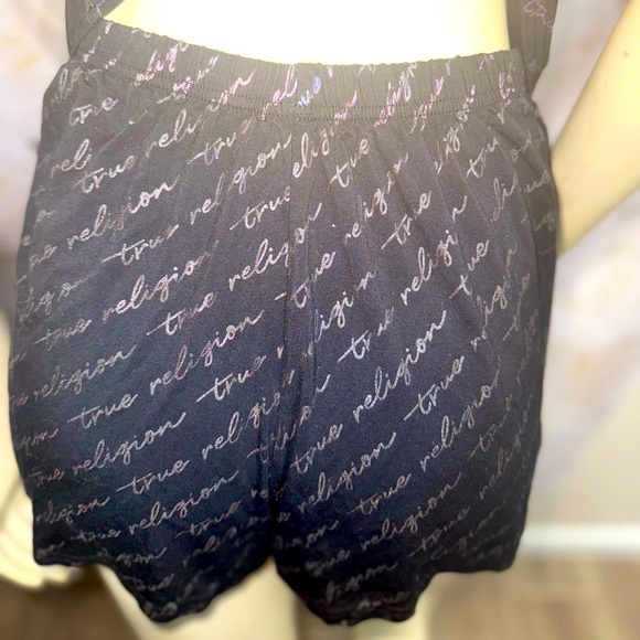 True Religion 2 Piece Black w Rainbow Holographic Logo Cami & Sleep Shorts Set L - Picture 10 of 15